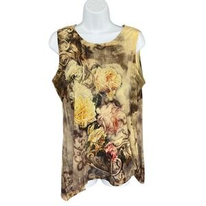 B.L.E.U. Petite Womens Sz L Sleeveless‎ Floral Rhinestone Lace Top Bloomcore